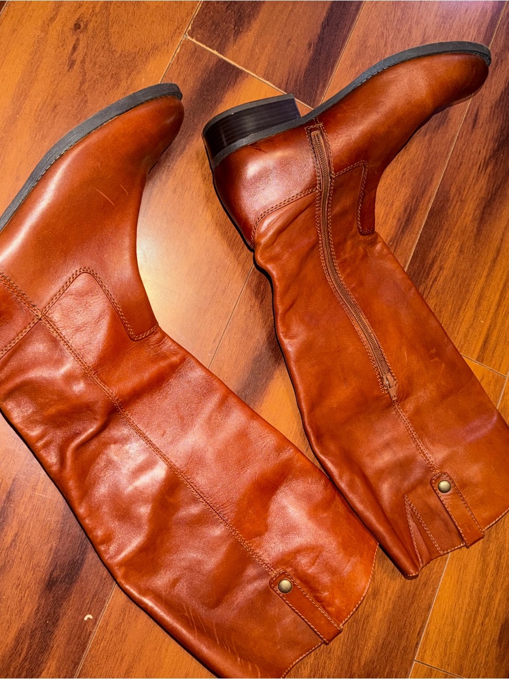 Used Women Brown Leather Mid-Calf Boots